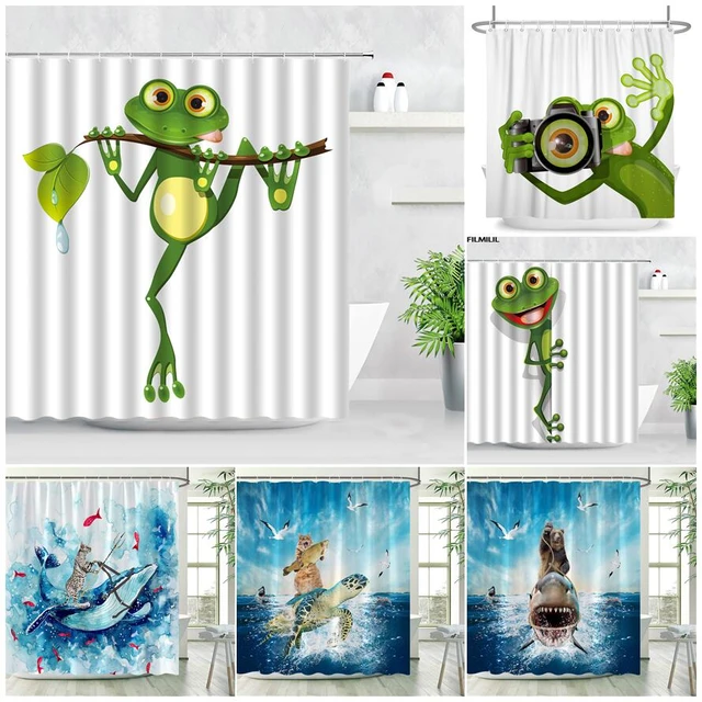 happy frog Shower Curtain with Hooks : : Home & Kitchen