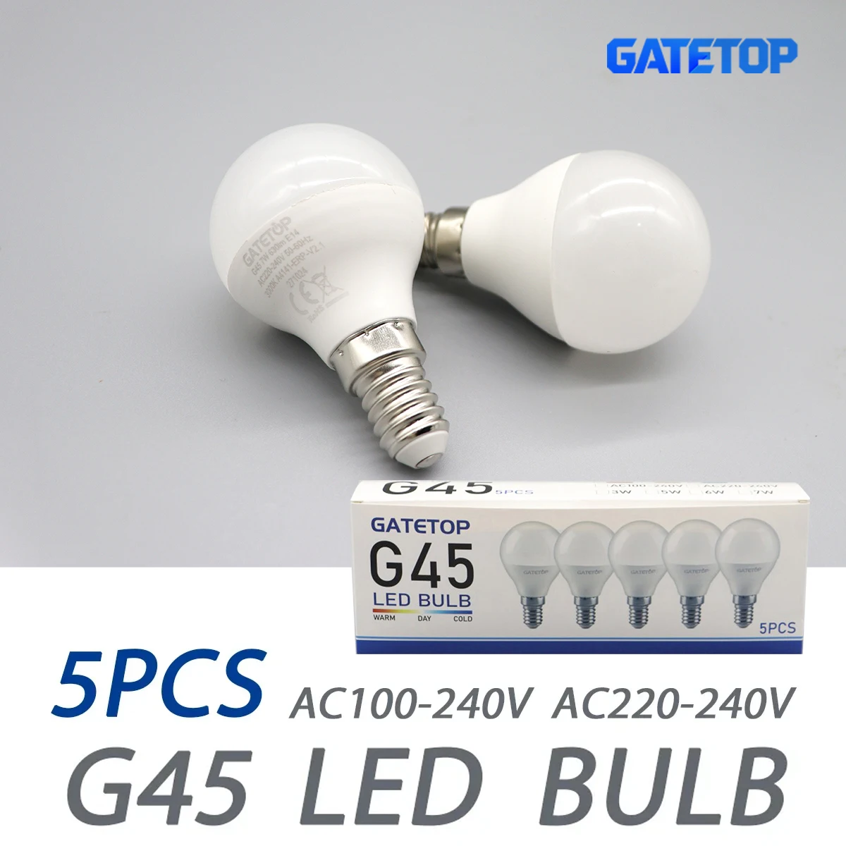 Eco-Friendly LED G45 E14 Light Bulbs - 5-Pack, Non-Flicker, Energy Efficient Lamp