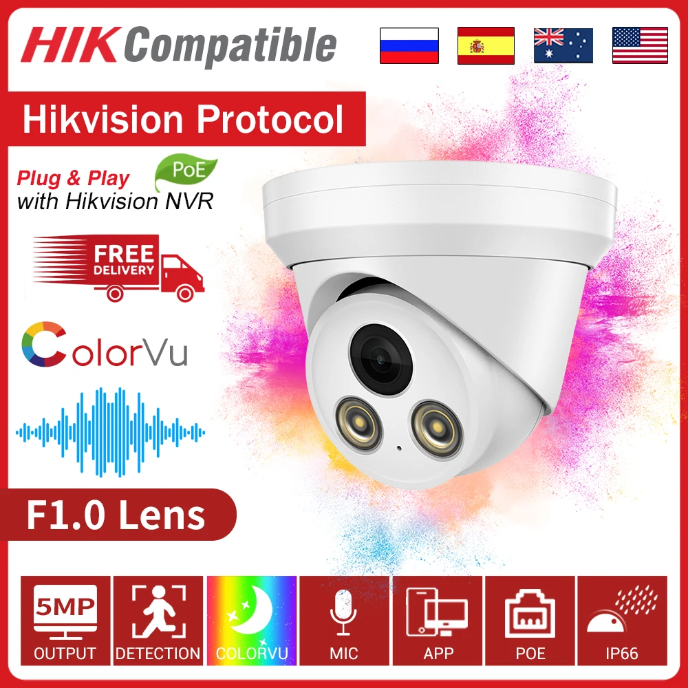 

Hikvision Compatible 5MP 8MP IP Camera HD POE Built-in Mic ColorVu Full Color Dome CCTV Security Protection Video Surveillance