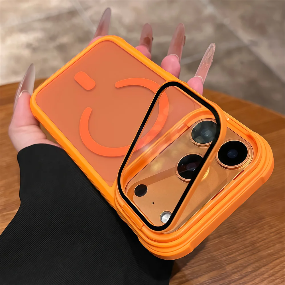Magnetic Armor Flip Stand Phone Case with Full Lens Protection - Matte Finish and Air Design