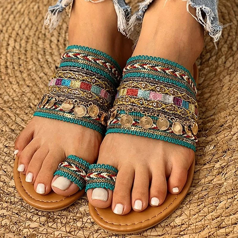 

Women Shoe Summer Greek Style Boho Folk-Custom Artisanal Ladies Flat Slippers Casual Breathable Comfortable Beach Women Sandals