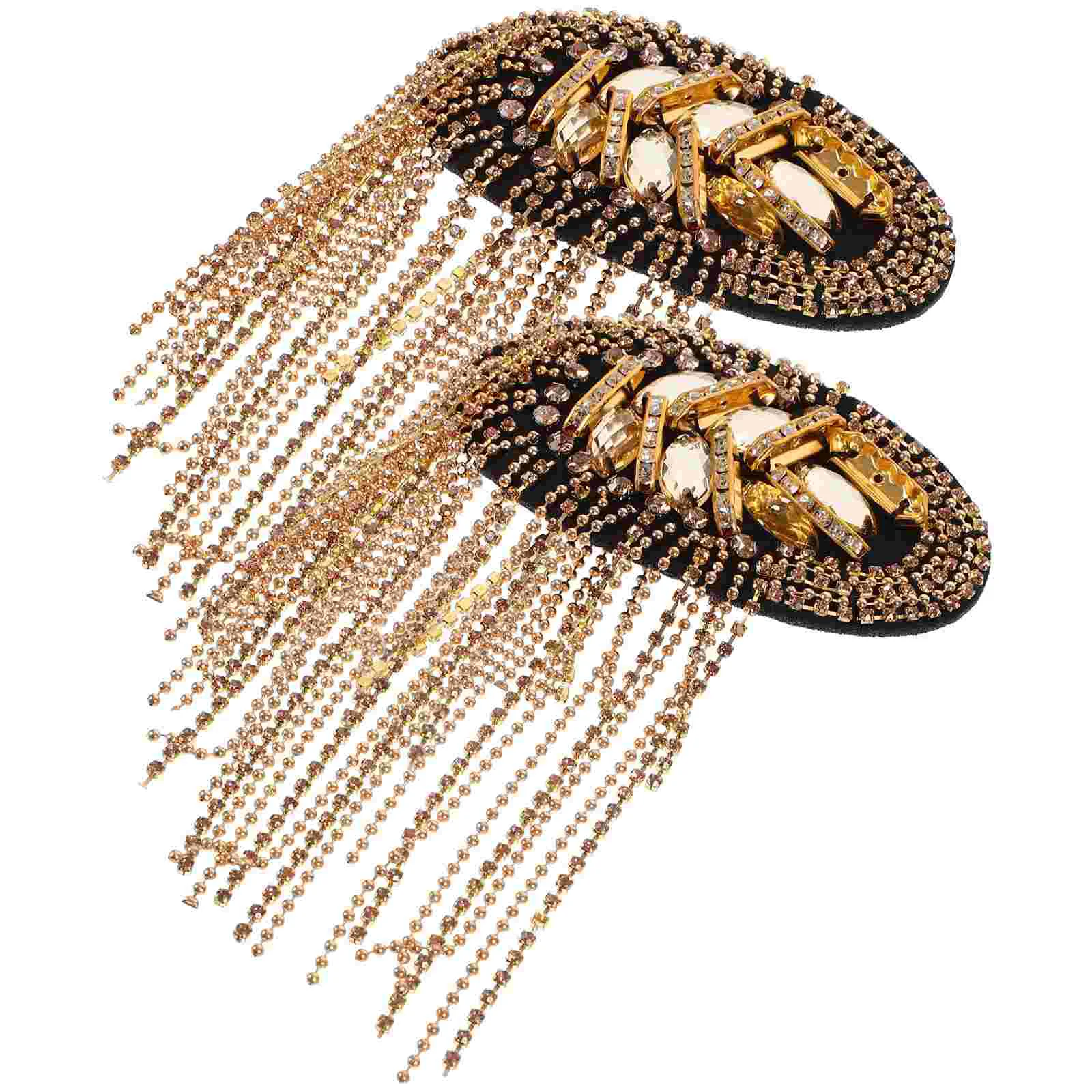 

Gold Tassel Epaulet Rhinestone Epaulettes Costume Shoulder Badge Decor Shoulder Mark Fringe Epaulet for Suit