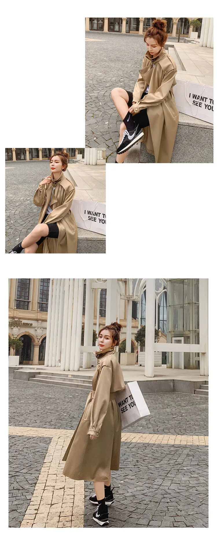 Women's Long British Style Windbreaker Spring Autumn New Ladies Cloak Khaki Women's Acetate Satin Trench Coat Slim Belt Overcoat maxi puffer coat