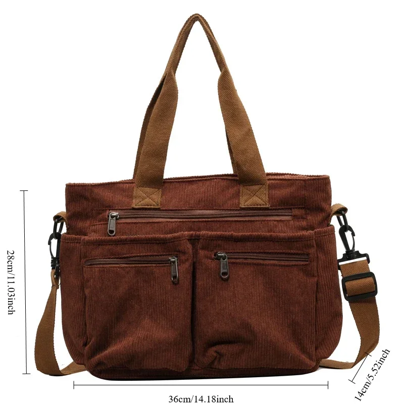 Borse a tracolla casual in velluto a coste Borsa a tracolla portatile per mummia per pendolari di grande capacità Borse da campeggio multistrato - immagine 6