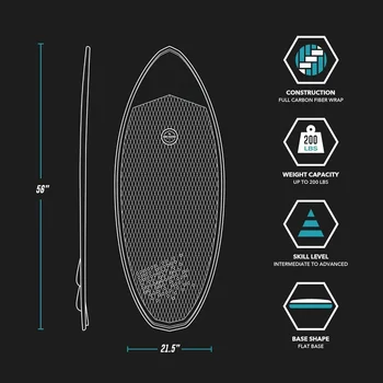 Wakesurf Board - 4' 9" Carbon Fiber Skim Style Wake Surfboard Underwater Scooter Fins Included Wakeboard Surfing Water 2