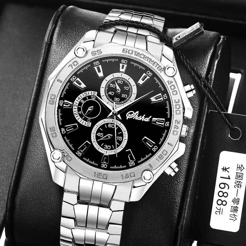 WOKAI high quality fashion business steel strap Men's quartz watch Large dial three eyes waterproof luxury clock retro classic |