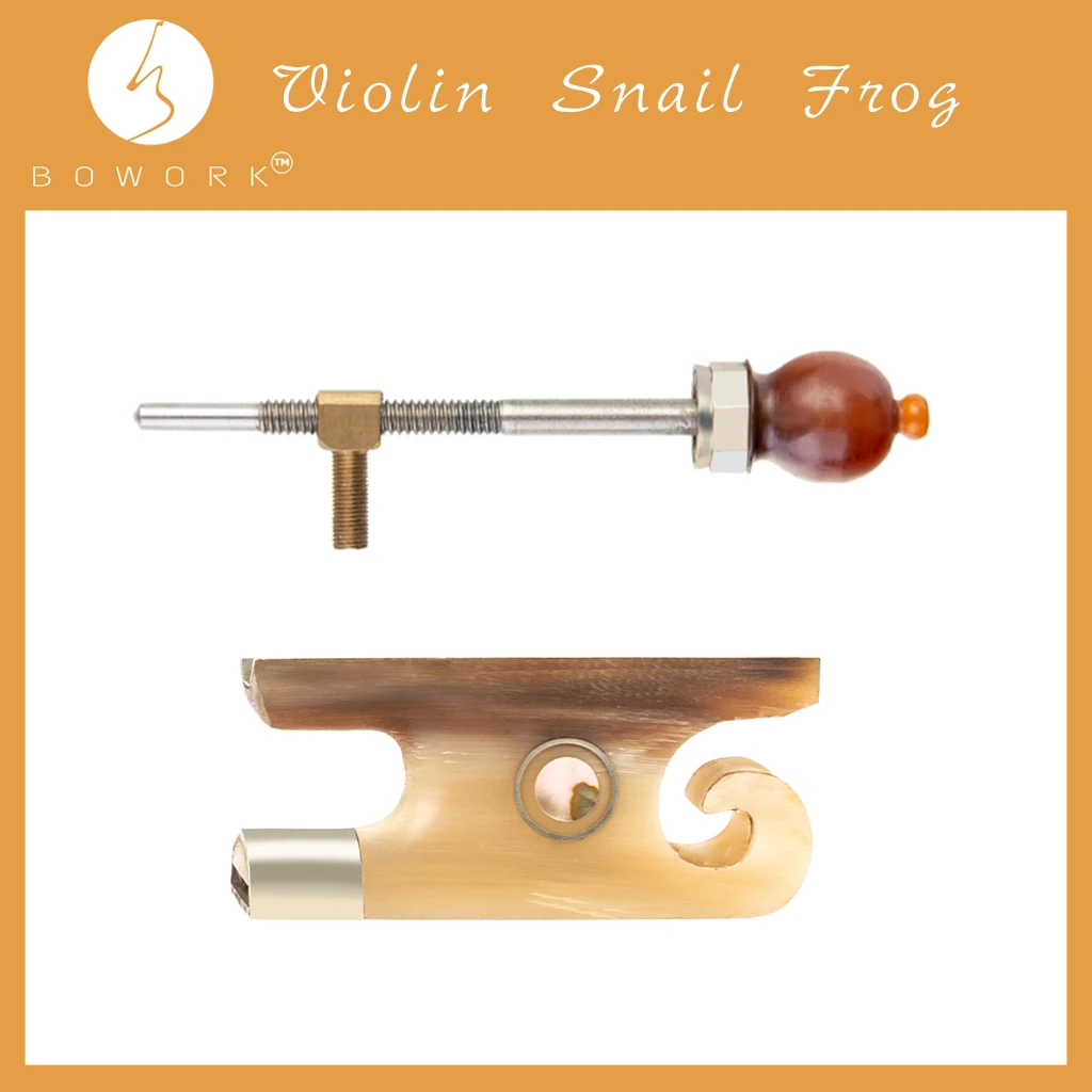 

BOWORK Snail Tail Style Violin Bow Frog Ebony/Ox horn Abalone Shell Inlay And Screw Tip 4/4 Violin Frog Bow Parts