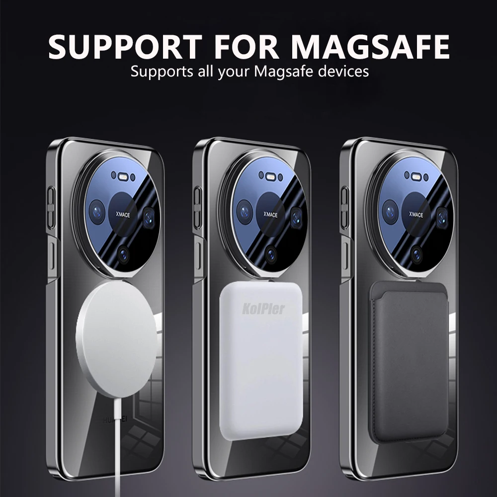 Magnetic Clear Shockproof Case with Built-in Camera Lens Kickstand & Wireless Charging Compatibility