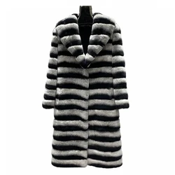 Chinchilla Fur Coat Women Real Rex Rabbit Fur Jacket Long Women's Winter Fur Coat Winter Luxury Jacket Warm Suit Collar Fur Coat