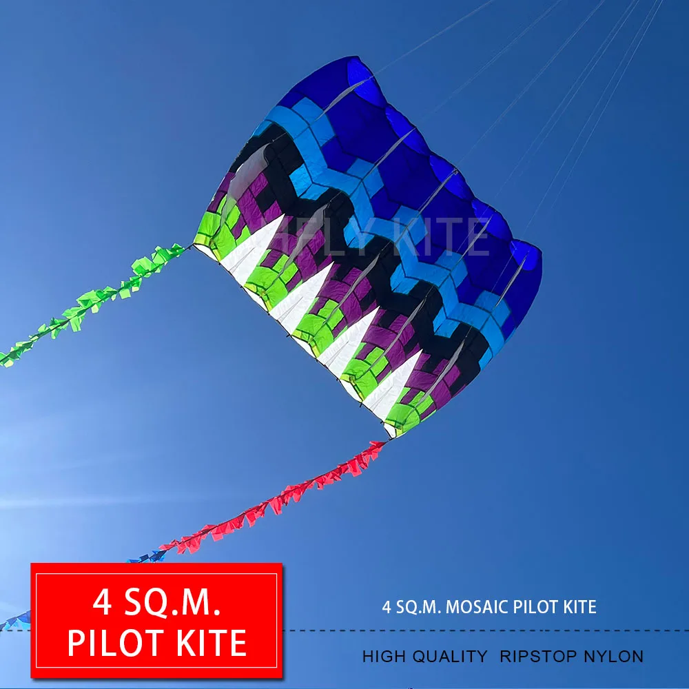 4 SQ.M. Soft Inflatable Mosaic Pilot Kite with 10m Long Tails High Quality Nylon Colorful Show Kites