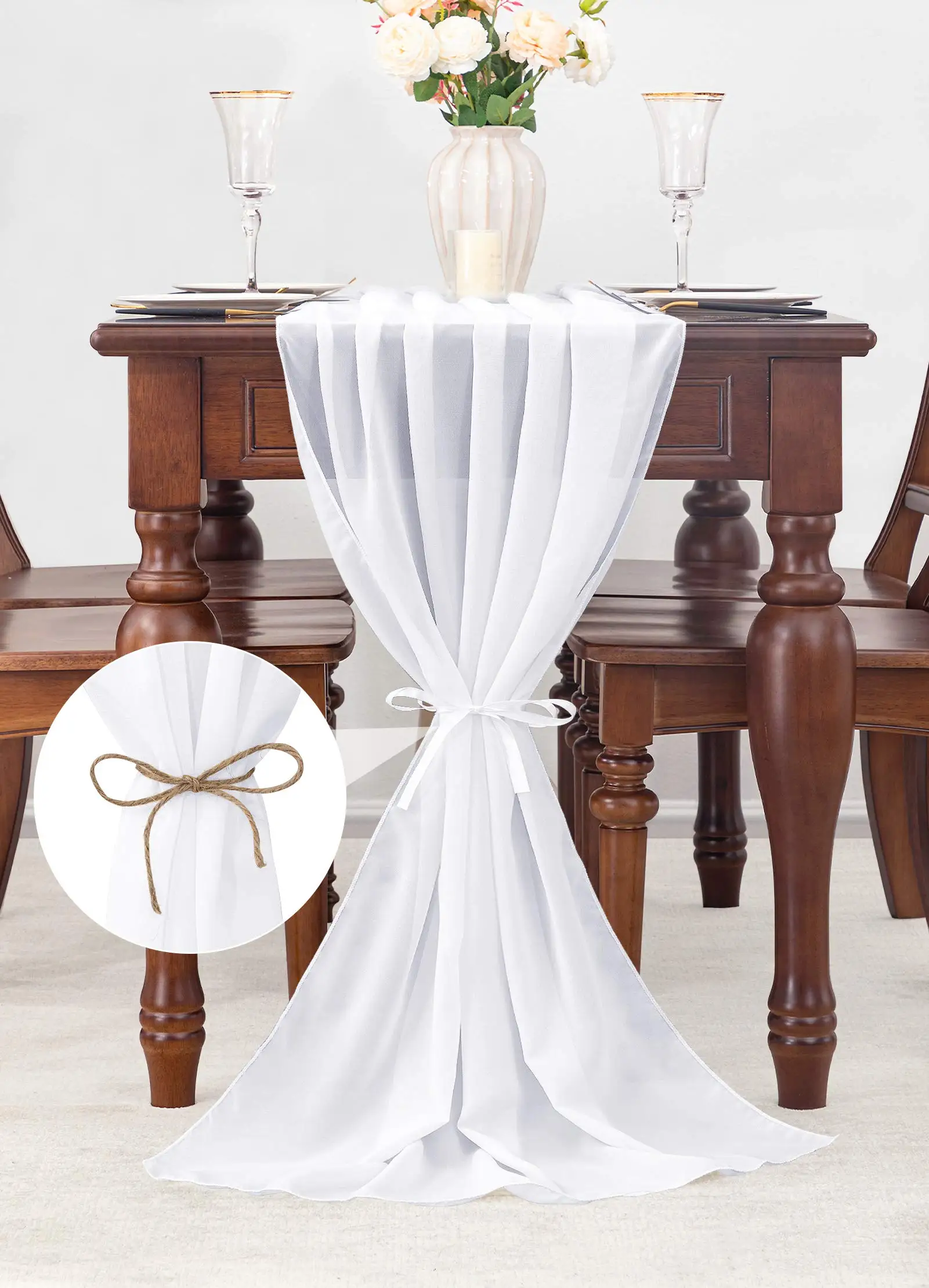 Description Picture 3 of itemWhite Chiffon Table Runner 30X300cm Romantic Wedding Table Runners for Dinding Sheer Bridal Baby Shower Party Table Decorations