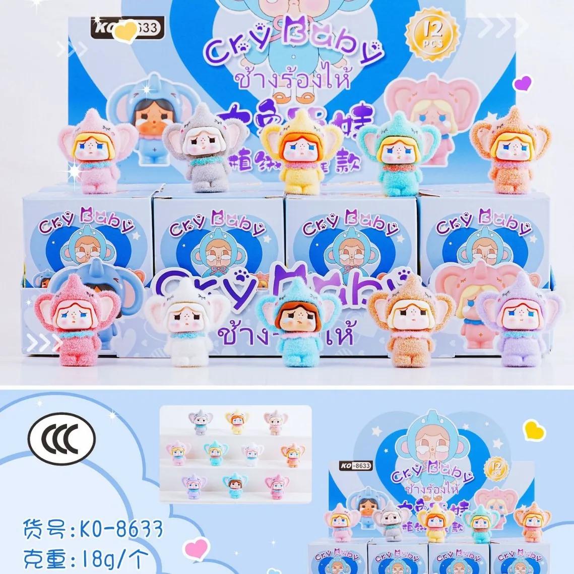 thumbnail image 1 of New Crying Baby Labubu DORA 12pcs Blind Box Doll Flocking Mini Ornament 3D Doll Desktop Model Children Mysterious Blind Box Gift, 1 of 5