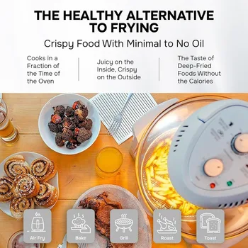 16Qt Large Glass Air Fryer Non Toxic – Large Halogen Oven Cooker with 50+ Air Fryers Recipe Book for Meals for Entire Family 2