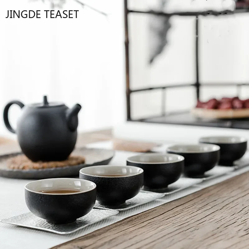 4 pcs/lot Retro Black pottery Teacup Master Cup Handmade Ceramic Tea Bowl Chinese Tea ceremony Accessories Personal Single Cup