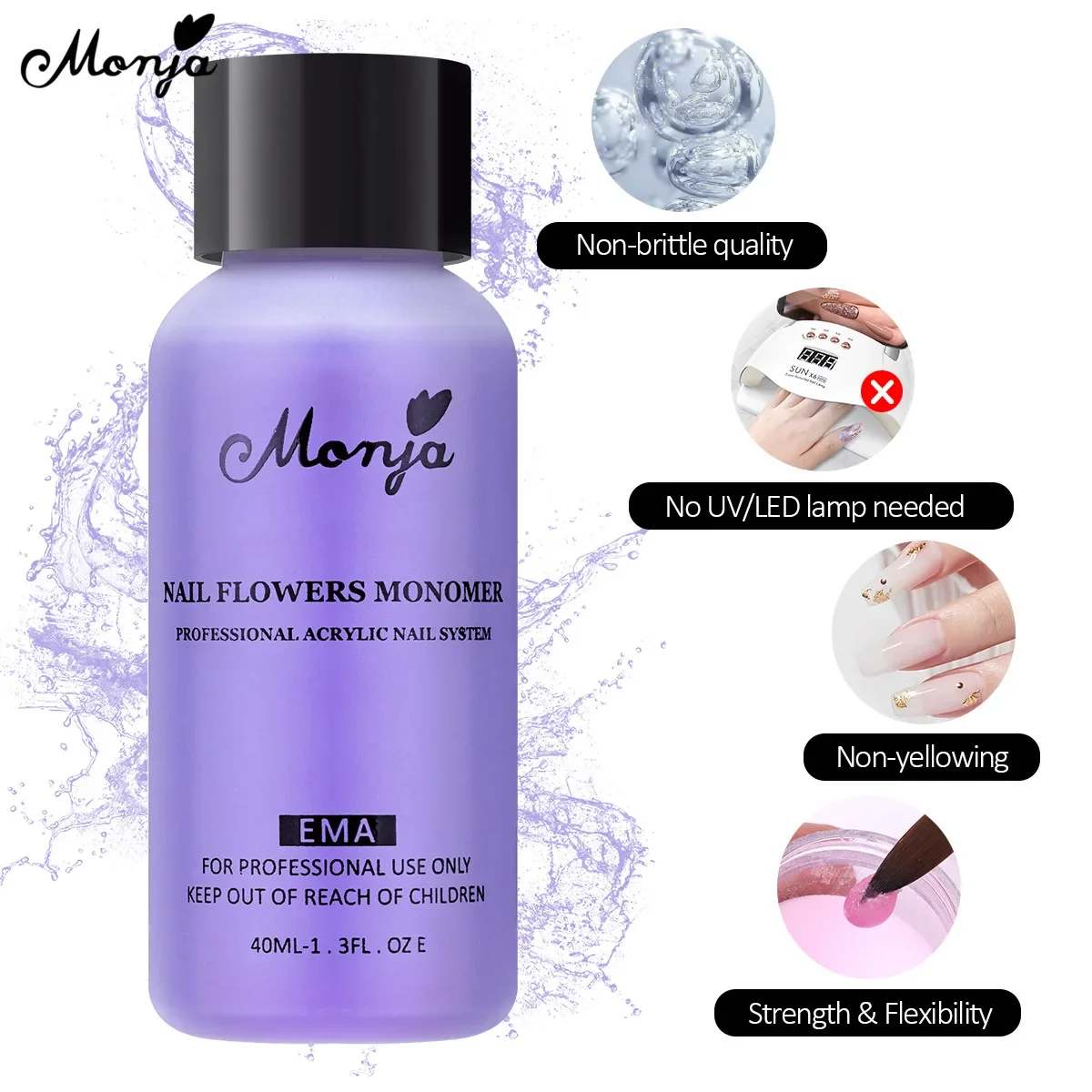 Monja 40ml Acrylic Liquid Monomer Polymer Crystal False Nails Tips Extension Non-Yellowing EMA Bottle Acrylic Manicure Supplies nail acrylic liquid