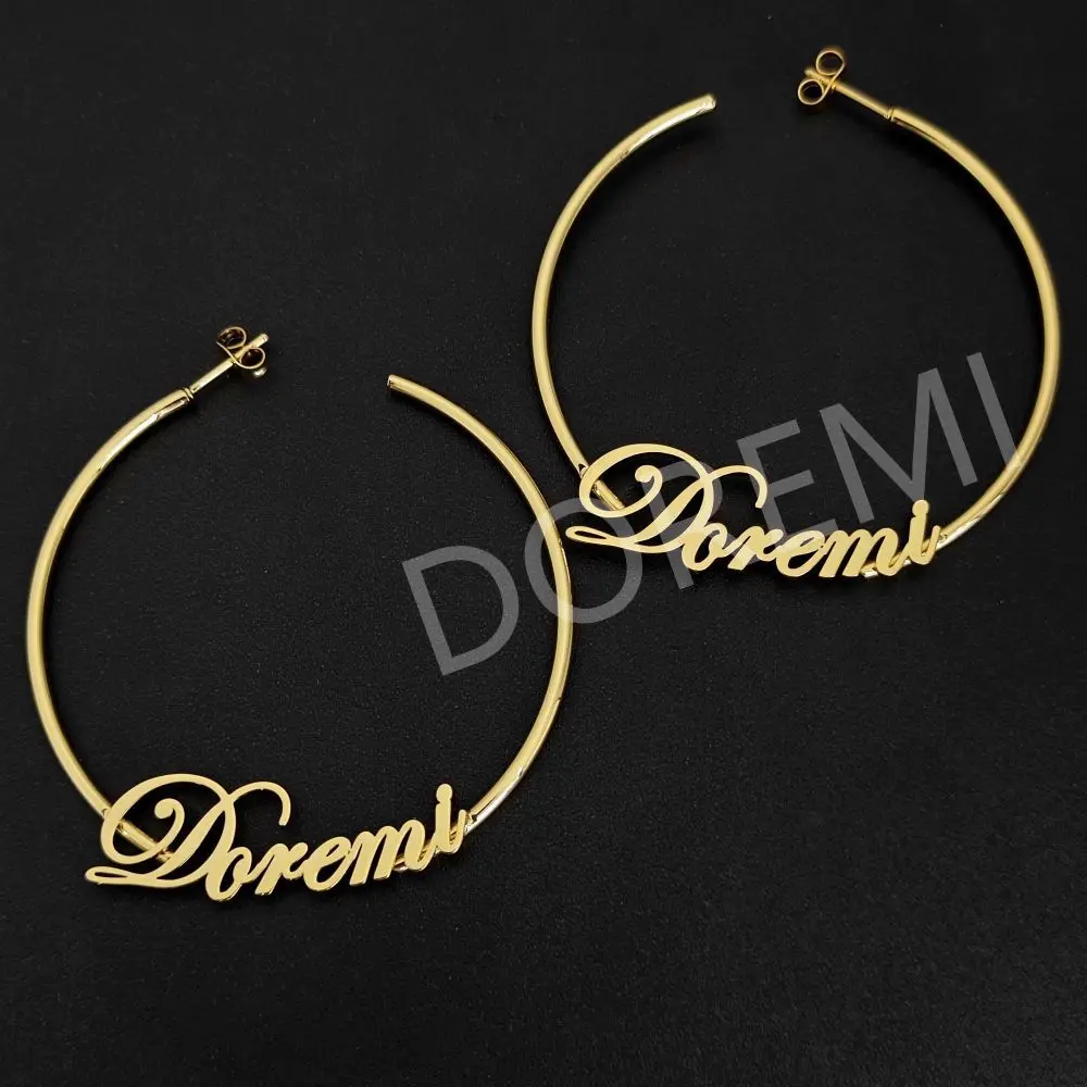 DOREMI Inspire Jewelry Stainless Steel Custom Letter Hoop Earring Personalized Letters Sunken Name Bottom Custom Earrings