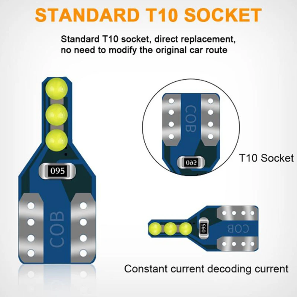 

100x 6-SMD COB T10 LED W5W Super Bright Canbus Car Parking Lights 168 194 501 2825 Auto Wedge Turn Side Bulbs Car Interior Lamp