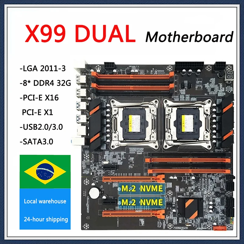 Scheda Madre X99 Dual Cpu M.2 Lga 2011 V3 E-Atx Usb3.0 Sata3 8 Dimm Ddr4 Supporto Slot Processore Xeon 2011-3