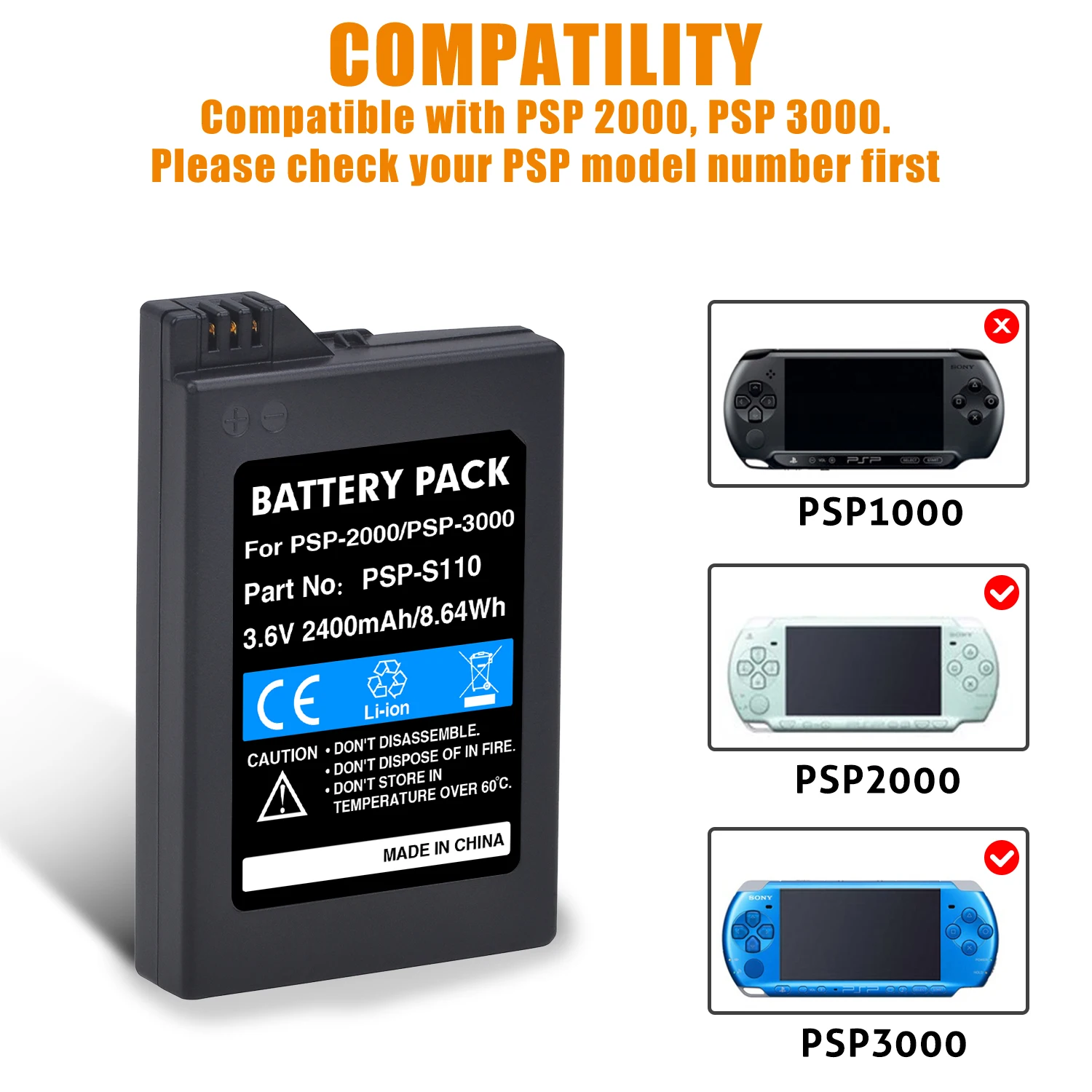 Battery with charger for Sony PSP 2000 and PSP 3000 PlayStation