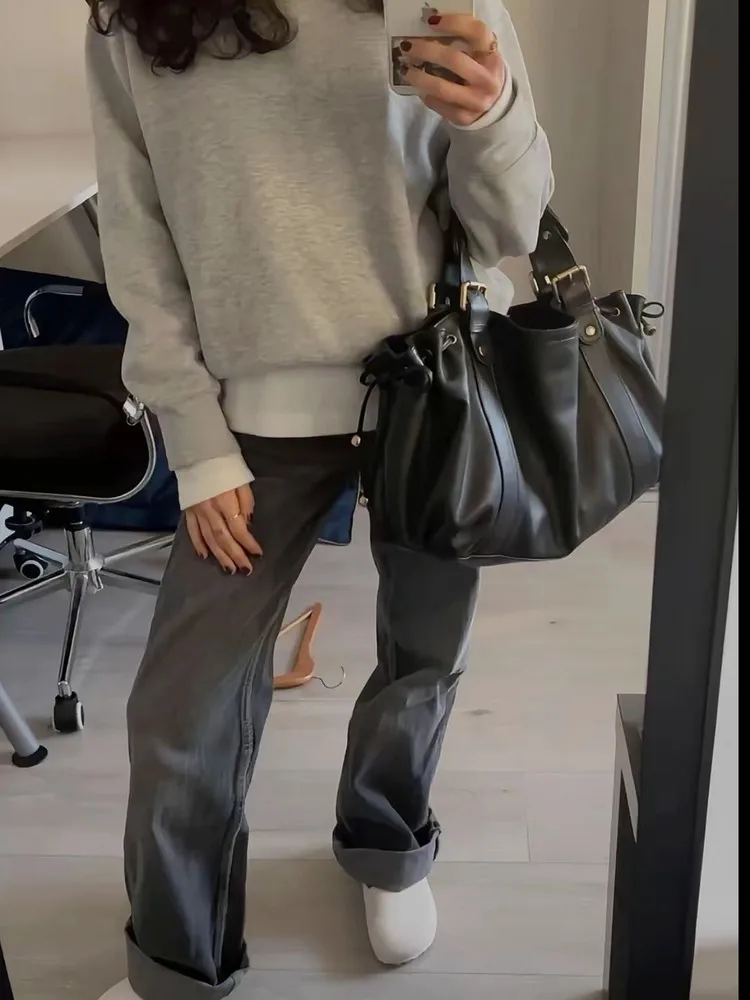 NEW Vintage Large Capacity Women Shoulder Bags Retro Rivet Lady Handbags Tote Bag Luxury Soft Pu Leather Crossbody Bag