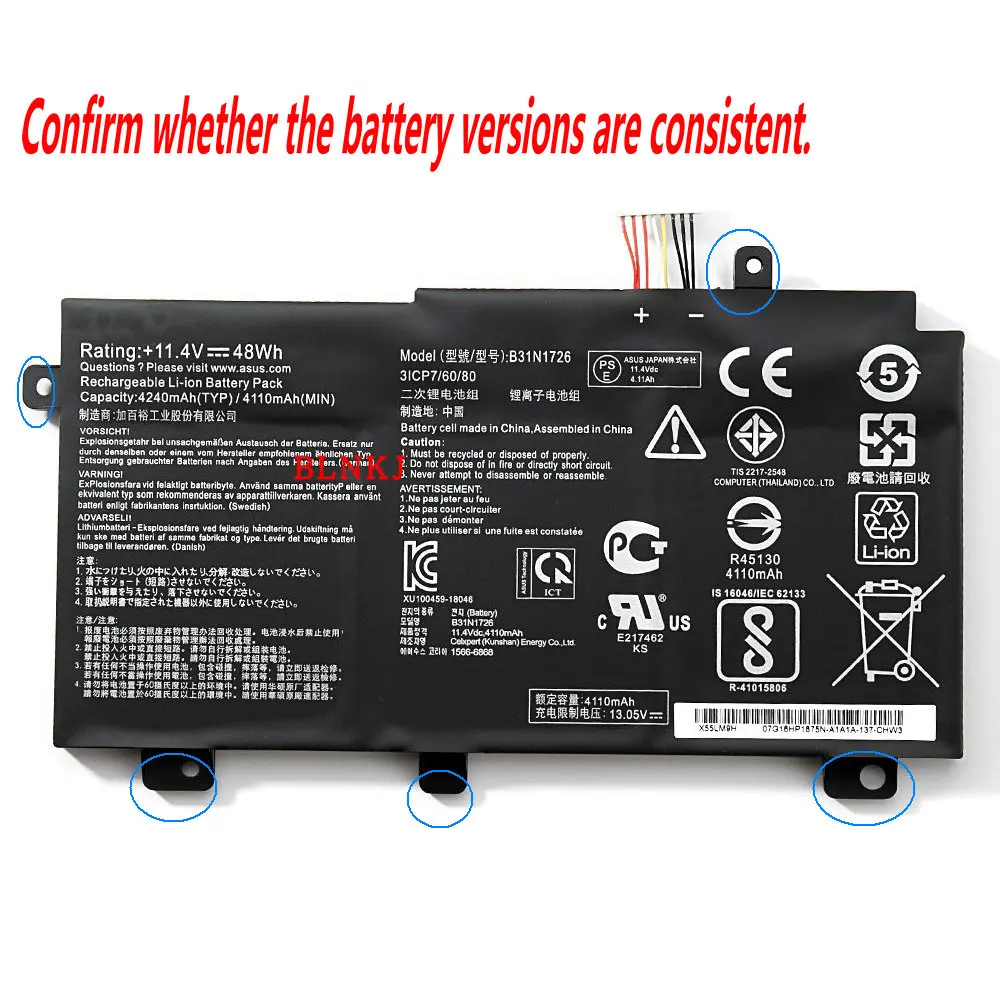 B31N1726 Original Bateria Do Portátil Para Asus