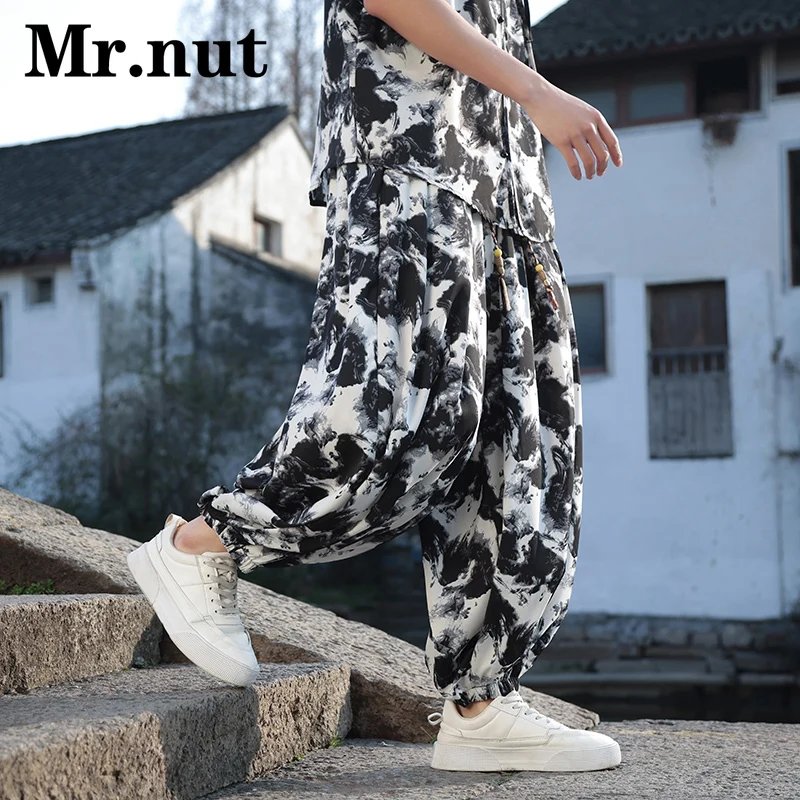 

Mr.nut Ink Dyeing Men Loose Wide Leg Jogger Pants Clothing Ice Silk Baggy Lantern Pants Summer Unisex Popular Oversize Trousers