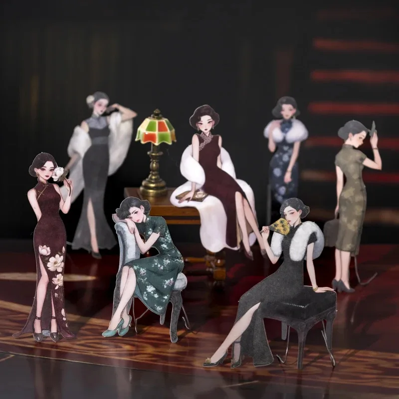 저널 GO 20pcs 빈티지 중국어 Cheongsam 소녀 스티커 diy 장식 일기 앨범 콜라주 정크 저널 Scrapbooking 데칼