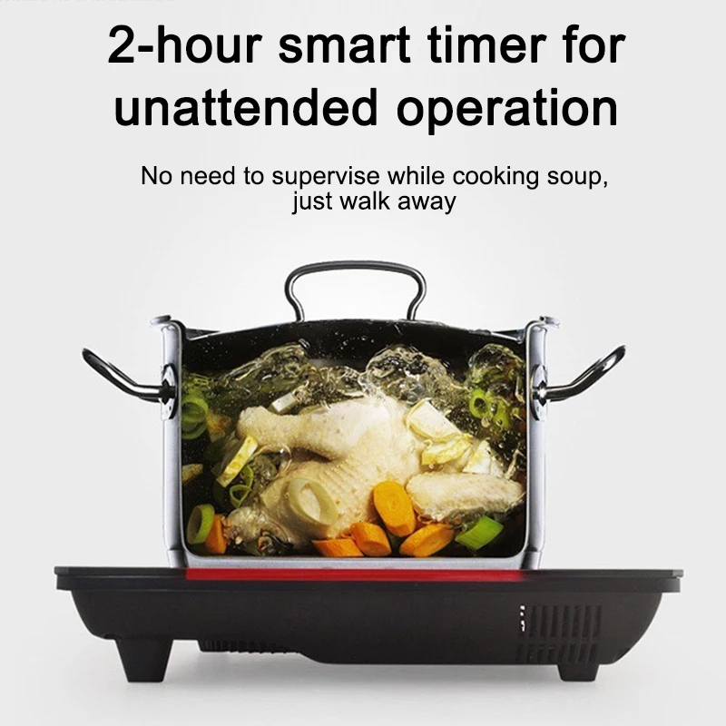 Panela elétrica de indução magnética, doméstica, à prova d'água, pequena panela quente, fogão de aquecimento, touchpad, cronometragem, prato de fritar, forno de cozinha 5