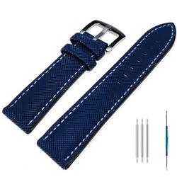 Universal Nylon Fiber Watch Strap - Versatile Rubber Wristband - 24mm (Blue white line)