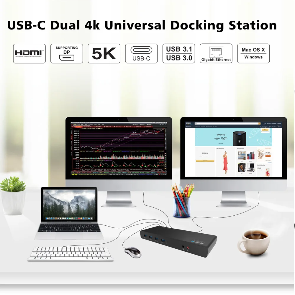 Wavlink-USB Cドッキングステーション,3.0,デュアル4k,ウルトラ5k,ラップトップ,Windows,Macシステム用の拡張子  AliExpress