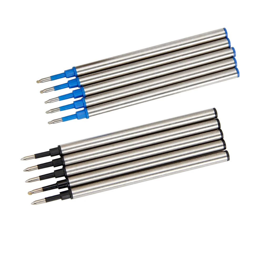 5pcs Metal Refills Blue Black Ink For Roller Ballpoint Pens Gel Pen