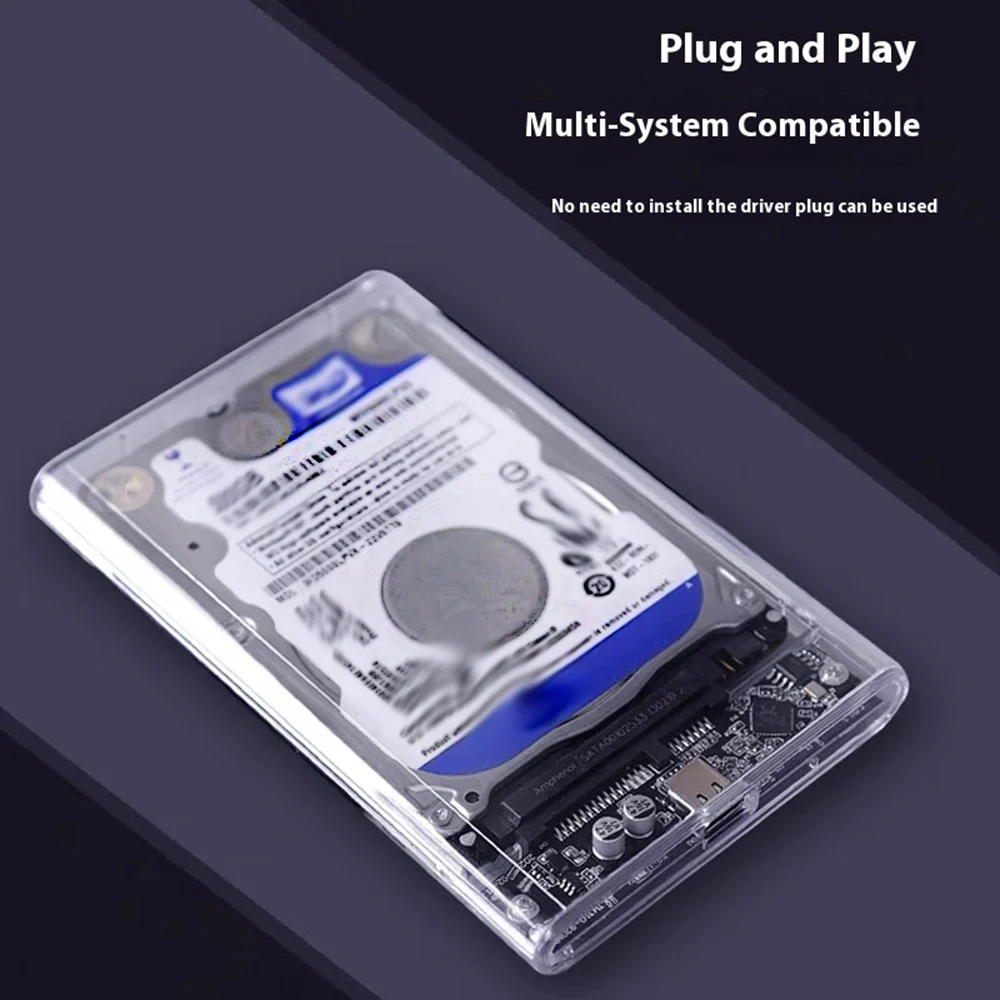 USB C USB 3.0 / 3.1 to SATA III HDD Adapter 2.5'' External Hard Drive Enclosure 5Gbps Tool Free Clear External Hard Drive Case