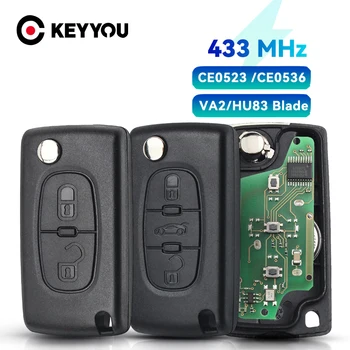 KEYYOU 2/3 Buttons Filp Remote Car Key 433MHz For Citroen C1 C2 C3 C4 C5 Berlingo Picasso For Peugeot 207 307 ID46 CE0536 CE0523 1