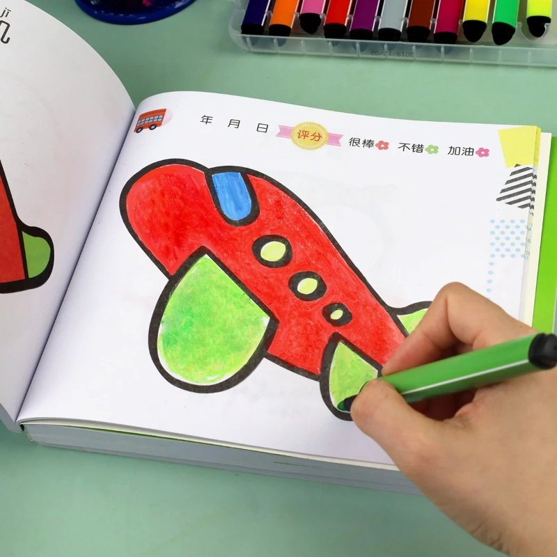 Libro da colorare per bambini, guida di autoapprendimento per tratti semplici per 2-6 anni, libro da colorare per pittura graffiti - immagine 3