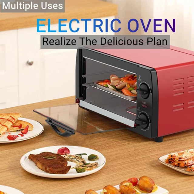 Household Intelligent 12L Electric Oven,Multifunctional Large-Capacity  Chicken Oven Microwave Oven with Bakeware Pizza Baking Mini Oven Red (Red)