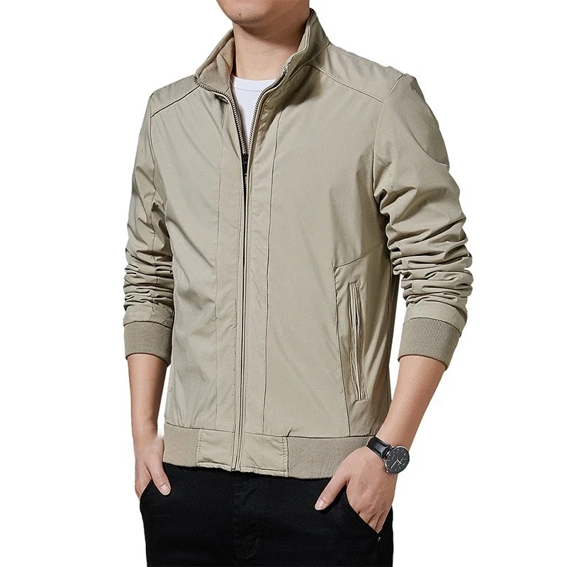 

Spring Autumn Stand Collar Business Jacket for Men Casual Mens Workwear Long Sleeve Zip Up Khaki Black Oversized Jacket 4xl 5xl