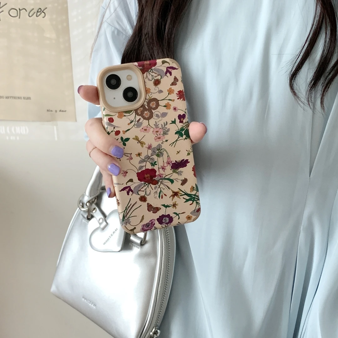 Vintage Flowers Leather Phone Case For iPhone