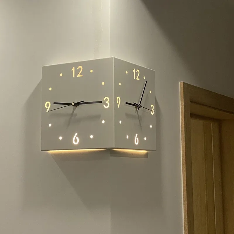 Luminous Corner Clock, Square Living Room, Simple Doublesided Clock