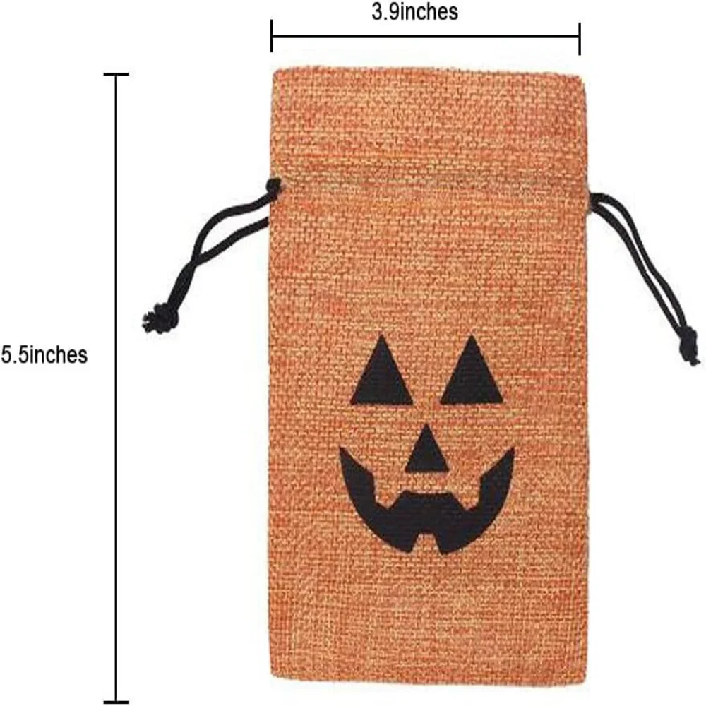 2025 Halloween Linen Drawstring Bag Candy Biscuit Storage Pouch Bun Mouth Holiday Party Ghost Face Cotton Printed Bag