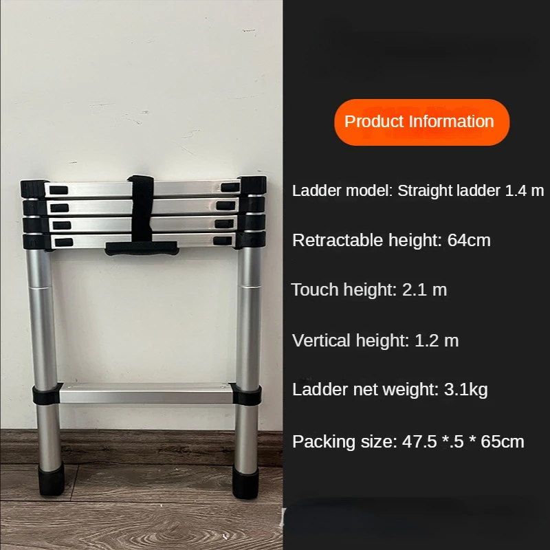 1.4M Aluminum Alloy Ladder Telescopic Straight Ladder Household Folding Thickened Multifunctional Lift Stairs