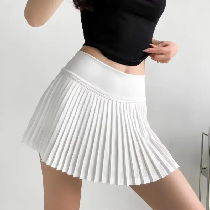 White Casual Pleated Skirts For Women Autumn Run Yoga Women's Elastic Short Skirt Street Female Solid High Waist Mini Skirts
