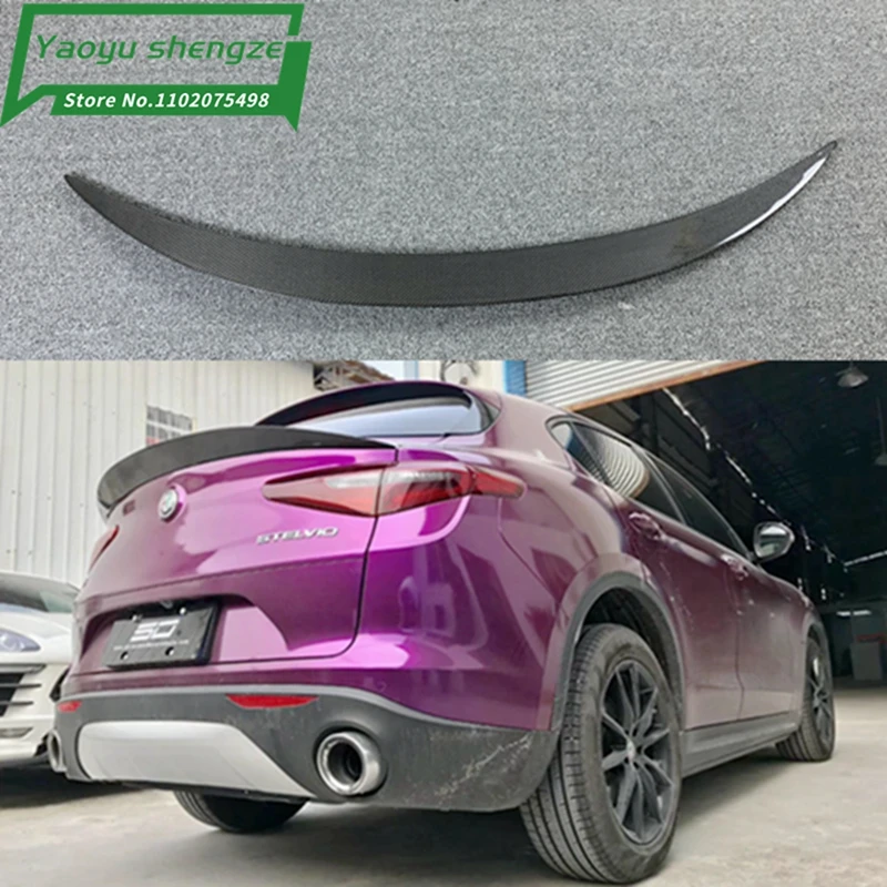 

For Alfa Romeo Stelvio Spoiler Carbon Fiber Rear Trunk Spoiler Black Finish Quadrifoglio Verde SD Style 2017 - 2018