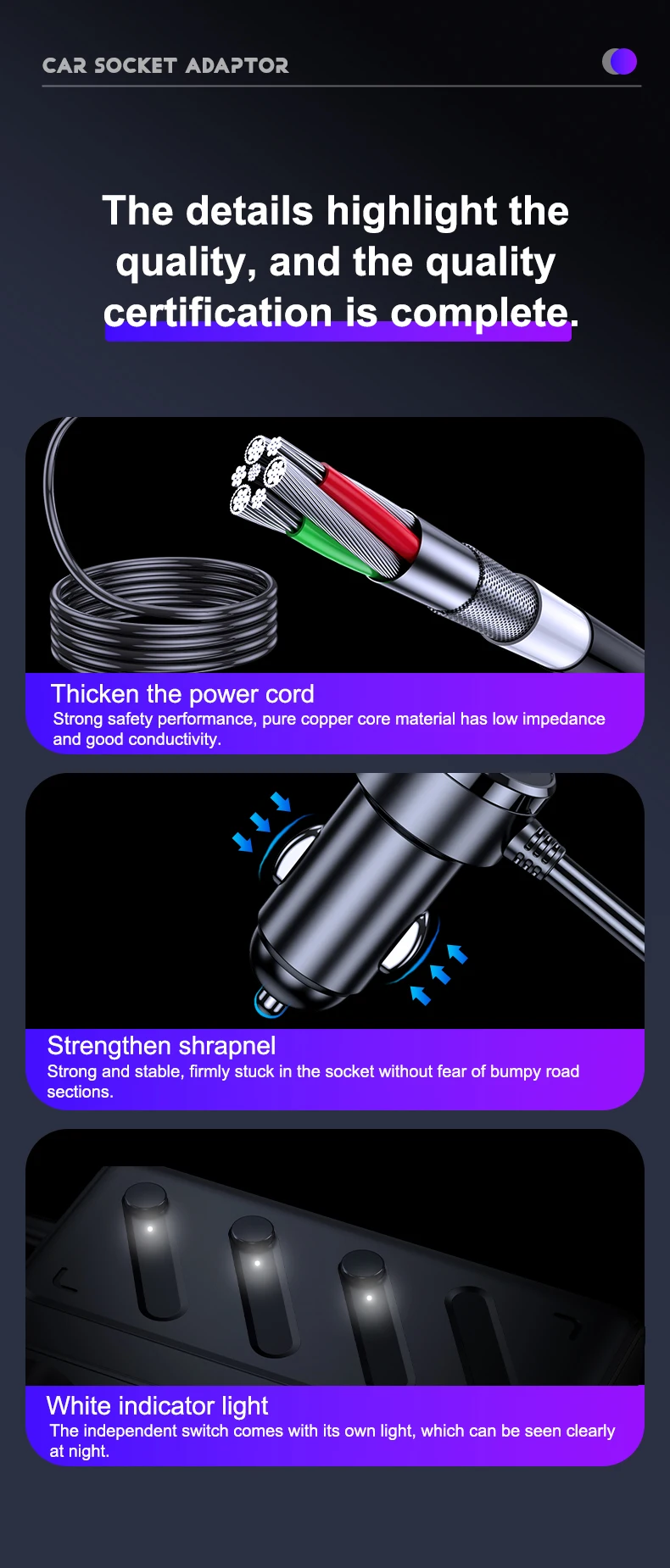 142W Car Charger Adapter Cigarette Lighter Adapter 6 in 1 Cigarette Lighter Spl