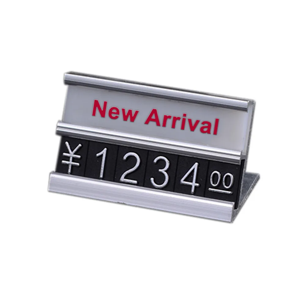 L Design Aluminium Frame Adjustable Sale Price Tag Two Lines Appliances Furnitures Numberal Cube Sign Desk Display Counter Stand
