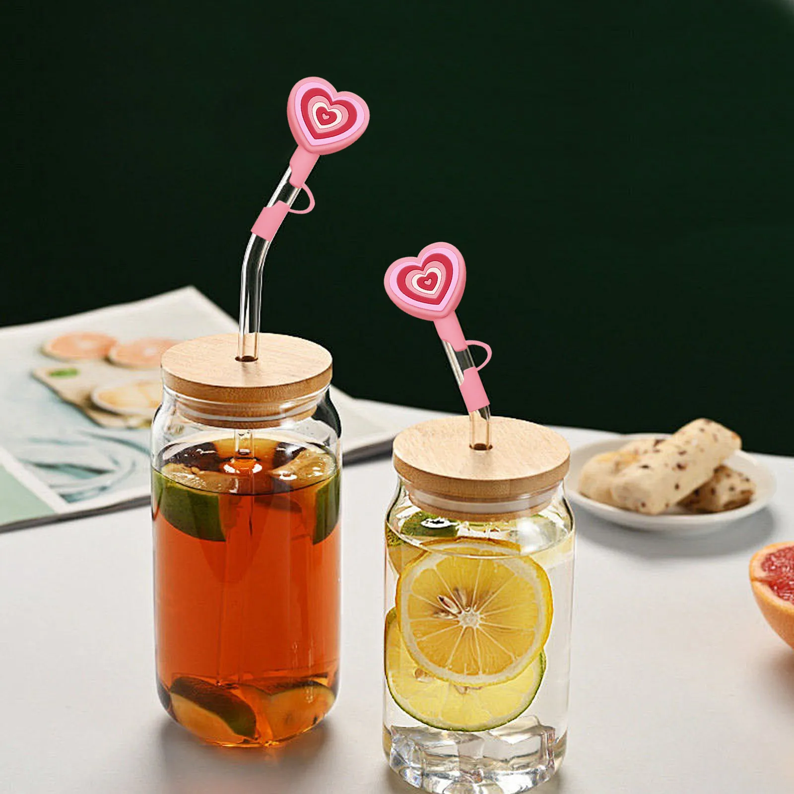 Valentine's Day Straw Cover Heart Shaped Reusable Straw Cover Suitable For Cup 8mm 3.78 Inch Silicone Protective Covers