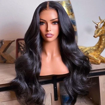 180% Density Natural Black Body Wave Human Hair Wigs HD Transparent Lace Frontal Wig Pre-Plucked Bleached Knots Lace Front Wig 1