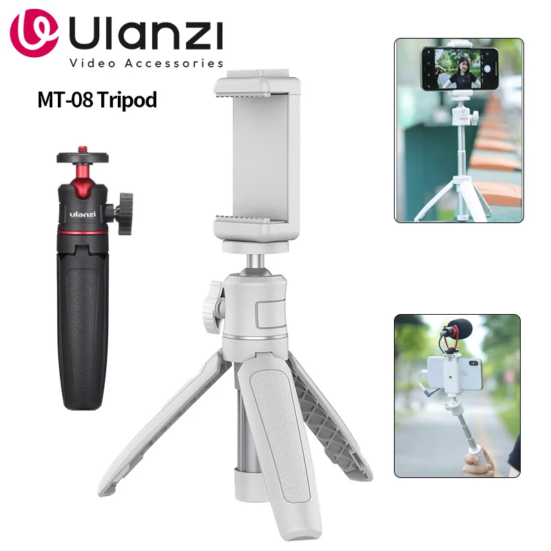 Ulanzi MT-08 Mini Tripé Cor Branca Dobrável Tripé Monopé Montagem 1/4 ''Trempé Universal para DSLR Android iPhone Smartphone