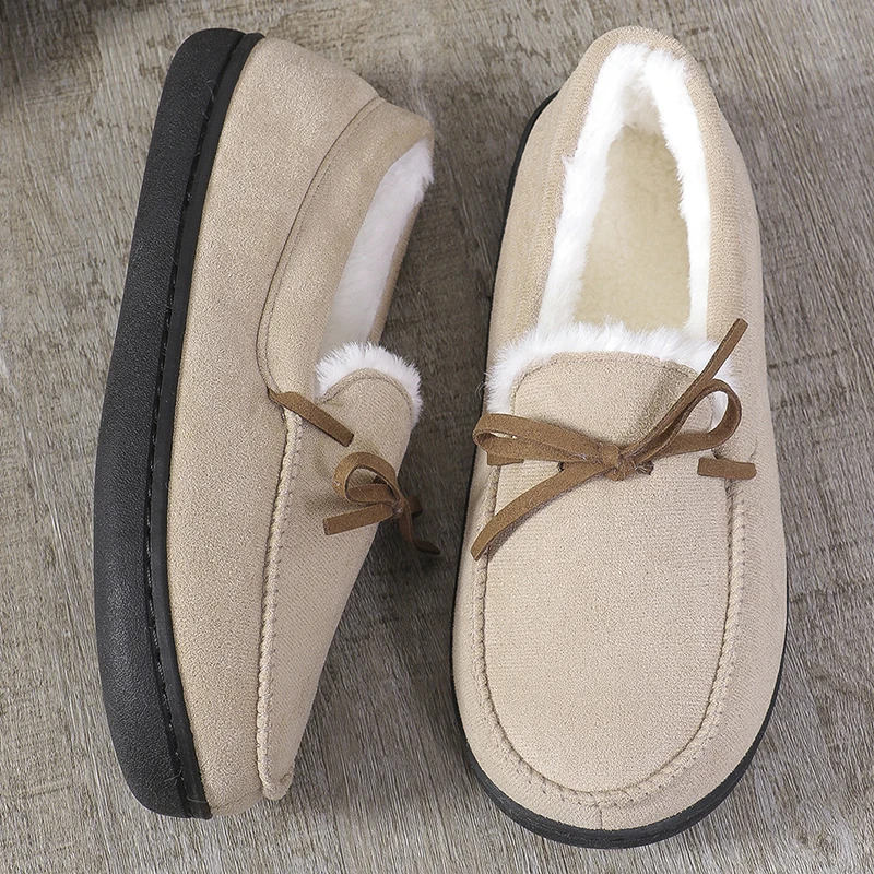 Women Cotton Shoes Winter Fuzzy Casual Antiskid Outdoor Cute Bow Plush House Warm Cozy Fluffy Shoe
