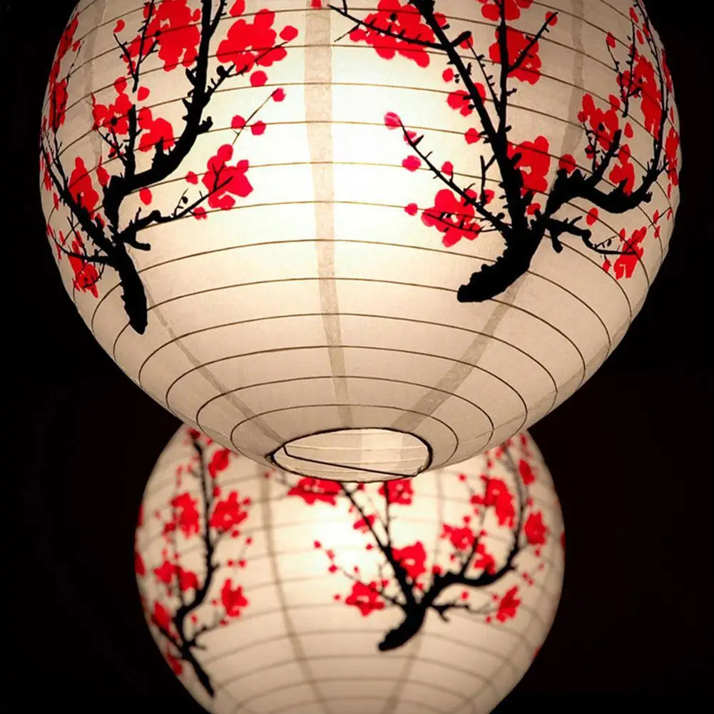 30/35cm Plum Blossom Round Paper Lantern Lamp Chinese Oriental Style Spring Festival Restaurant Wedding Home Decor Gifts