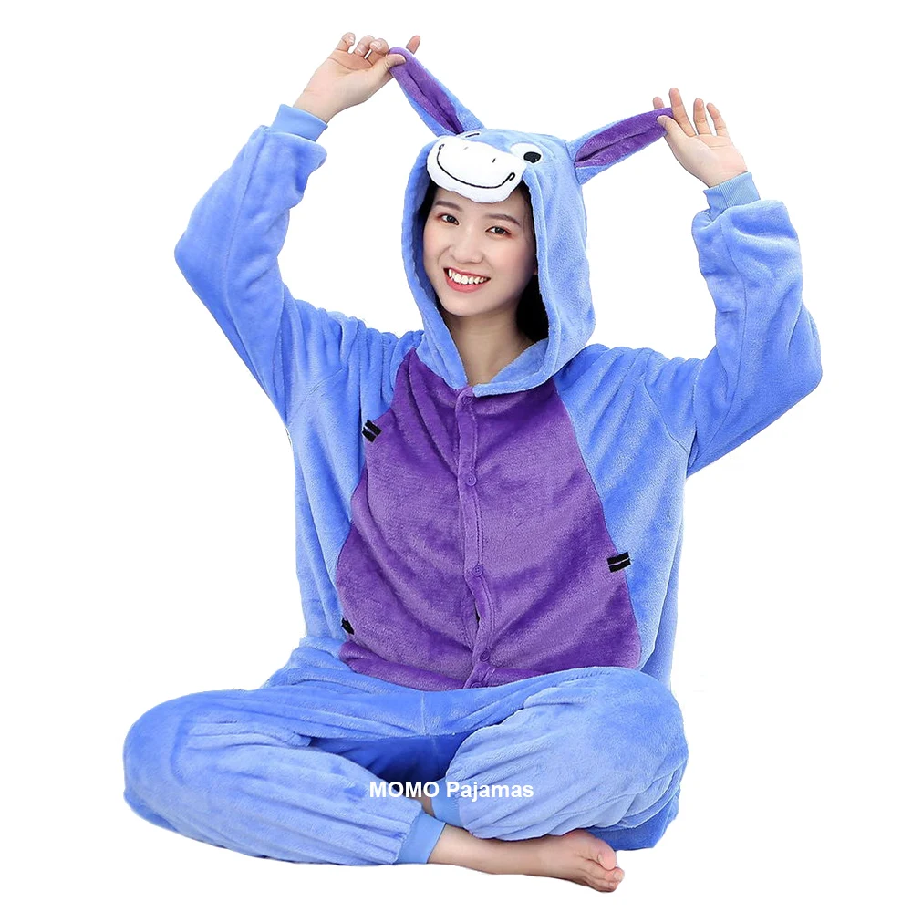 Kigurumi Animal Adults Flannel Onesies Women Men Donkey Cartoon Warm Sleepwear Anime Cosplay Costumes Jumpsuit Christmas Gift
